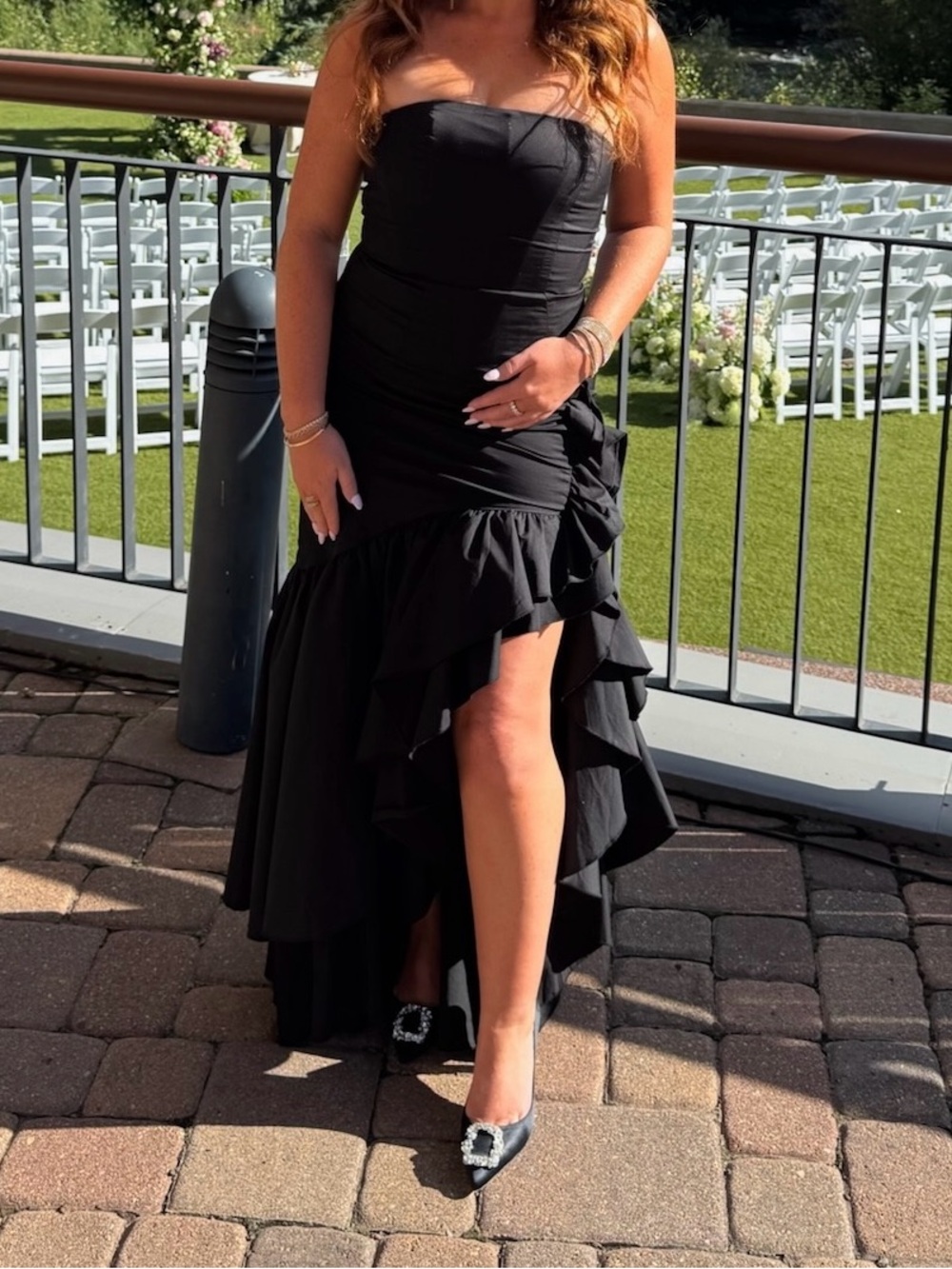 Strapless Black Ruffle Maxi Dress - Picture 3 of 3
